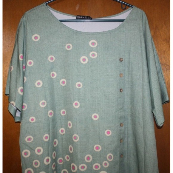 Cozy Women's Top Blouse Green Multi-Color Sz Plus 3X  Kimono Sleeves NWT - Picture 2 of 7